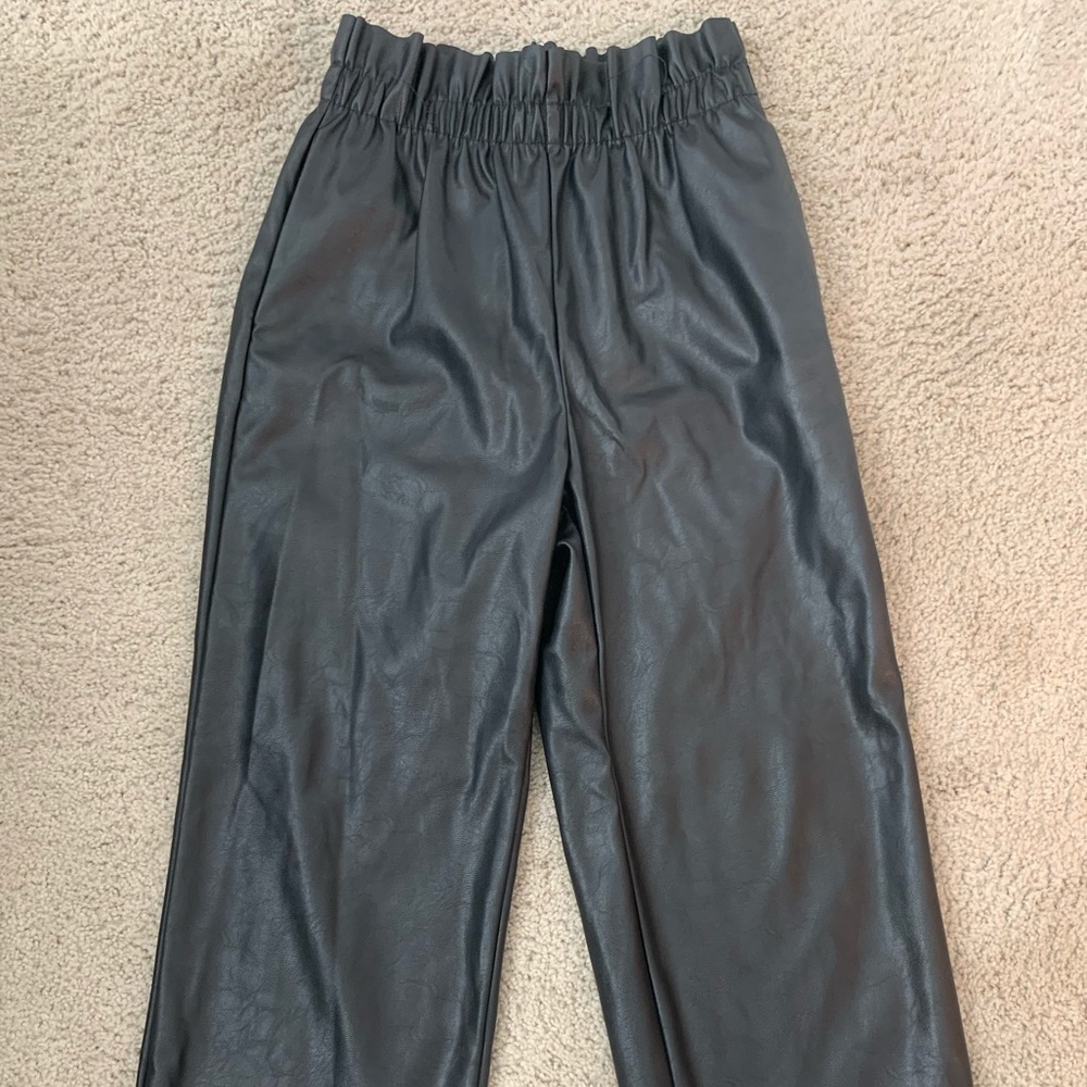 Paper-waist Faux Leather Pants